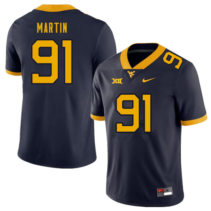 Men #91 Sean Martin West Virginia Mountaineers College Football Jerseys Sale-Navy